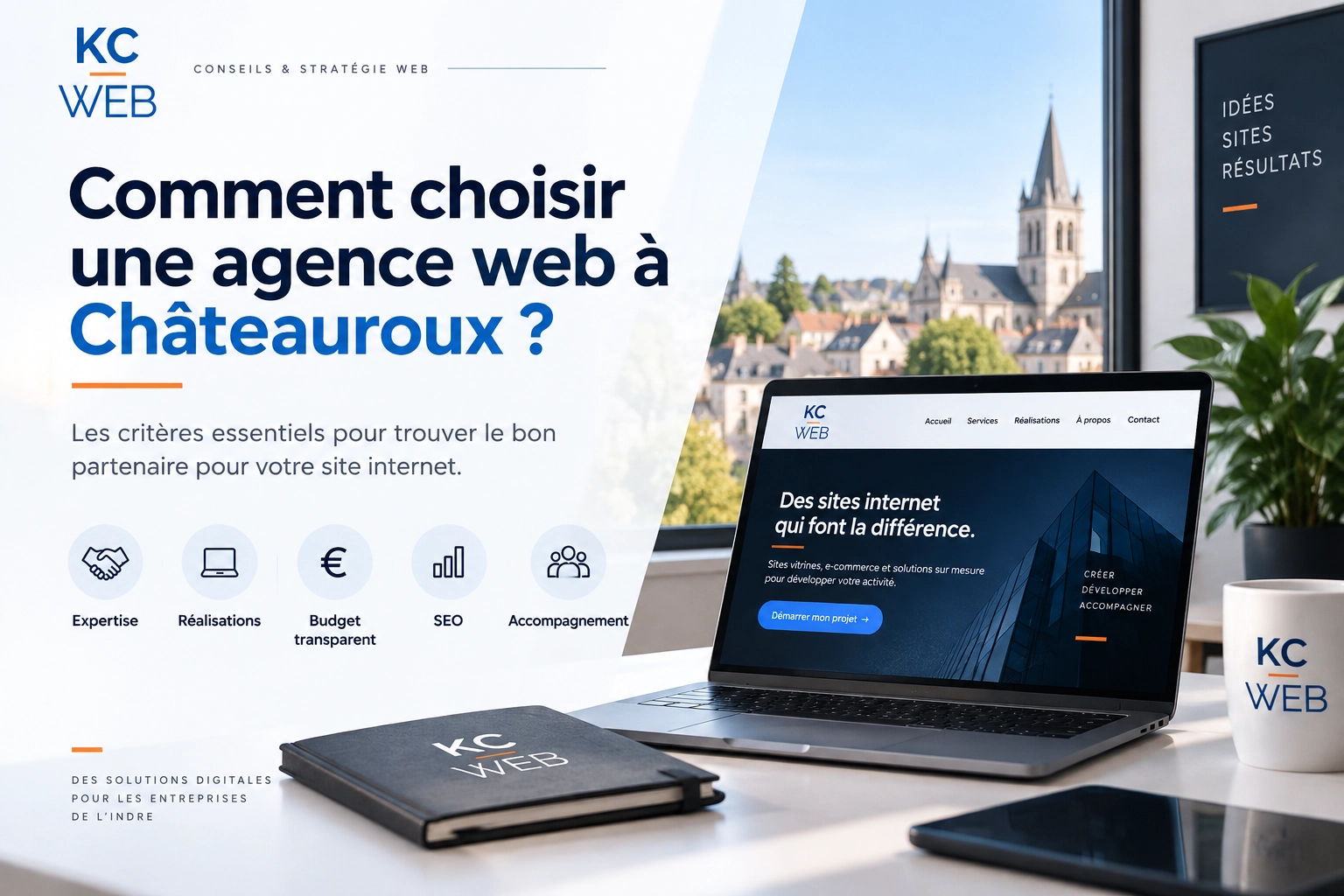 Choisir agence web Châteauroux Illustration pour choisir une agence web à Châteauroux avec critères expertise, réalisations, budget, SEO et accompagnement