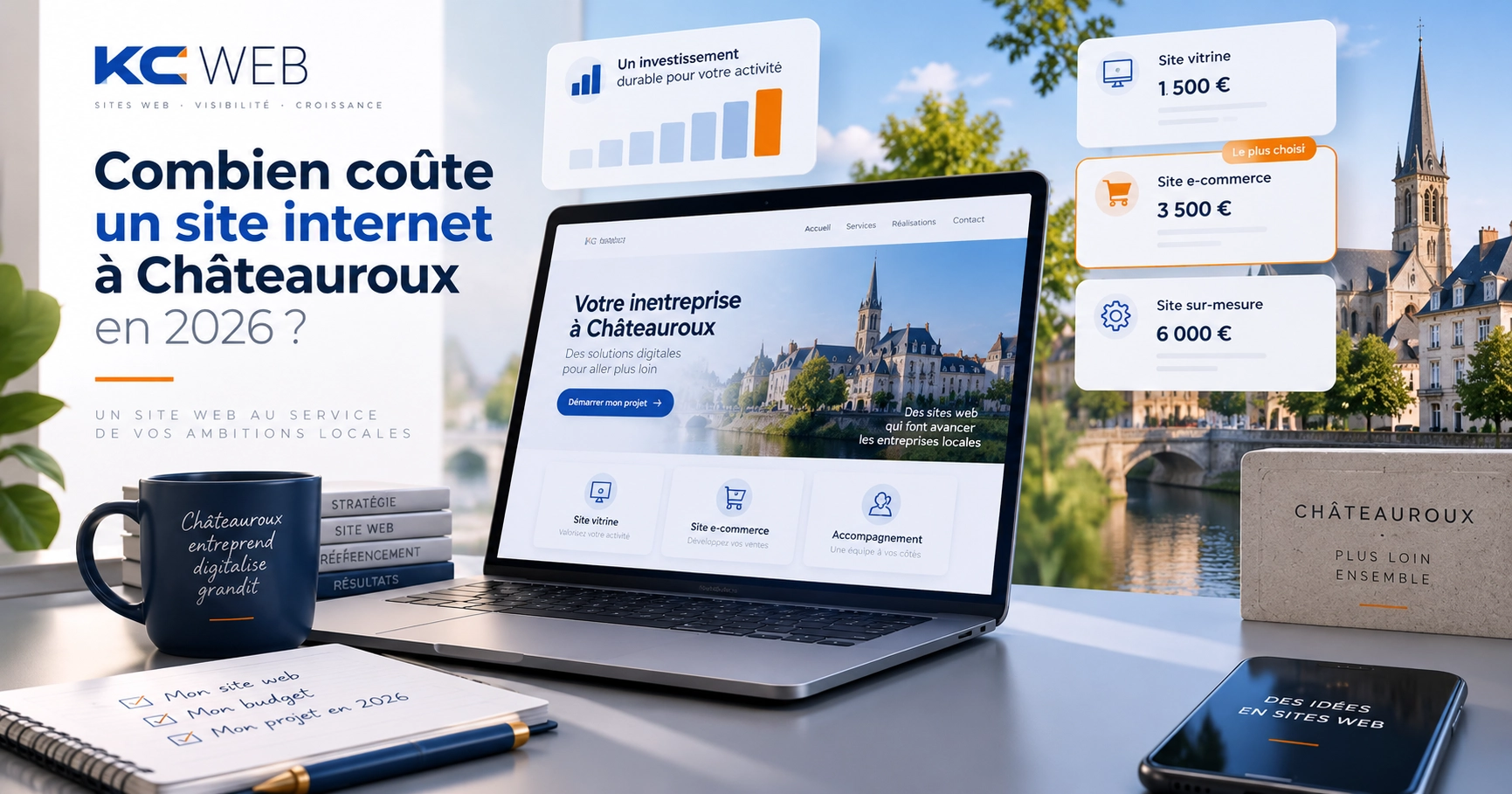 Combien coute un site internet chateauroux Illustration du prix d’un site internet à Châteauroux en 2026 avec site vitrine, e-commerce et solution sur mesure